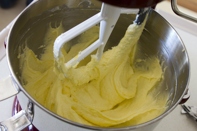 Creamed butter, sugar and eggs. 
